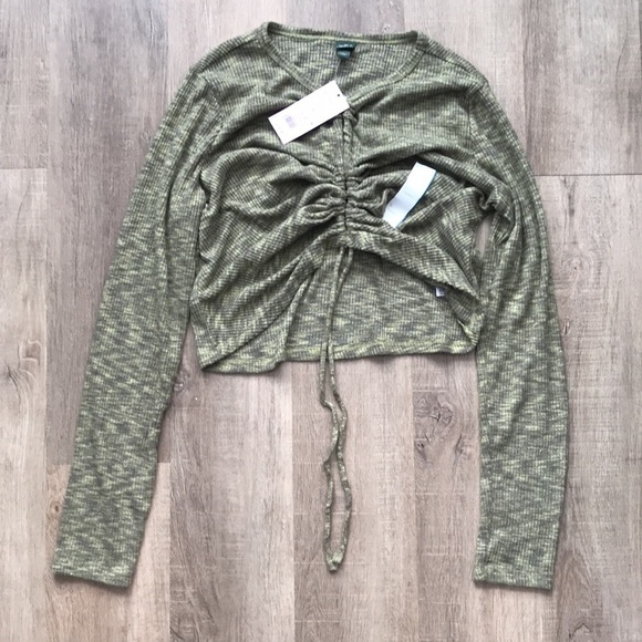 Women’s long sleeve crop top large ribbed knit green super soft - Picture 7 of 7